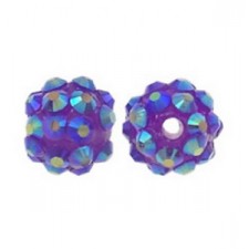 Resin rhinestone shamballa bead 10x12mm Purple